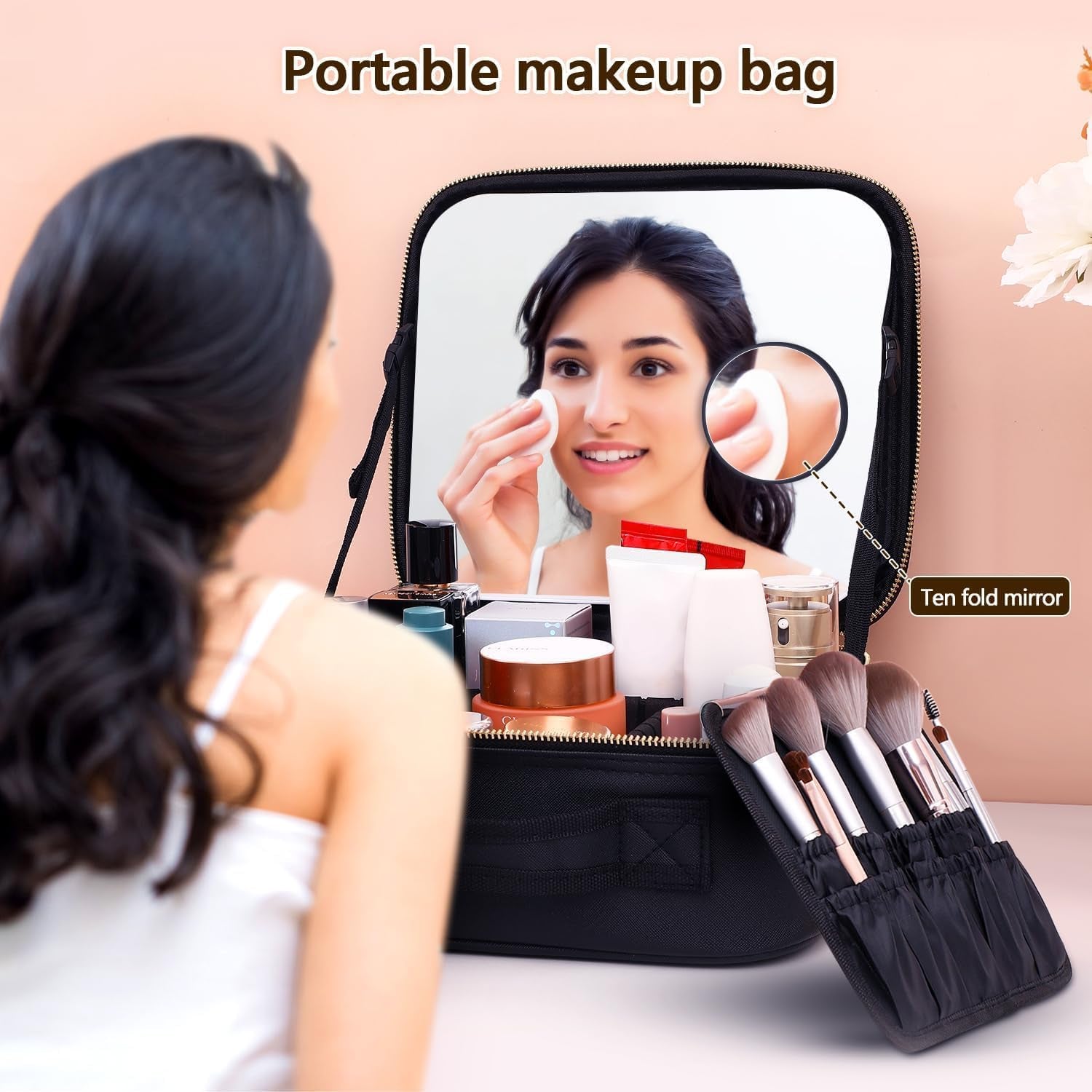 Travel Makeup Bag Make up Case with Mirror Cosmetic Makeup Box Organizer Vanity Case for Women Beauty Tools Accessories Case