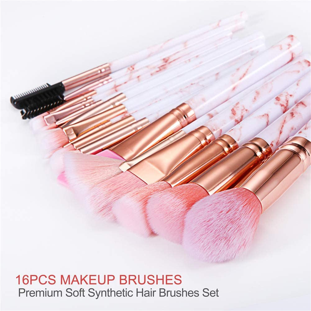 23 Pcs Makeup Set  6Pcs Triangle Powder Puffs+ 16Pcs Marble Makeup Brush Set with Gift Box Make up Tool