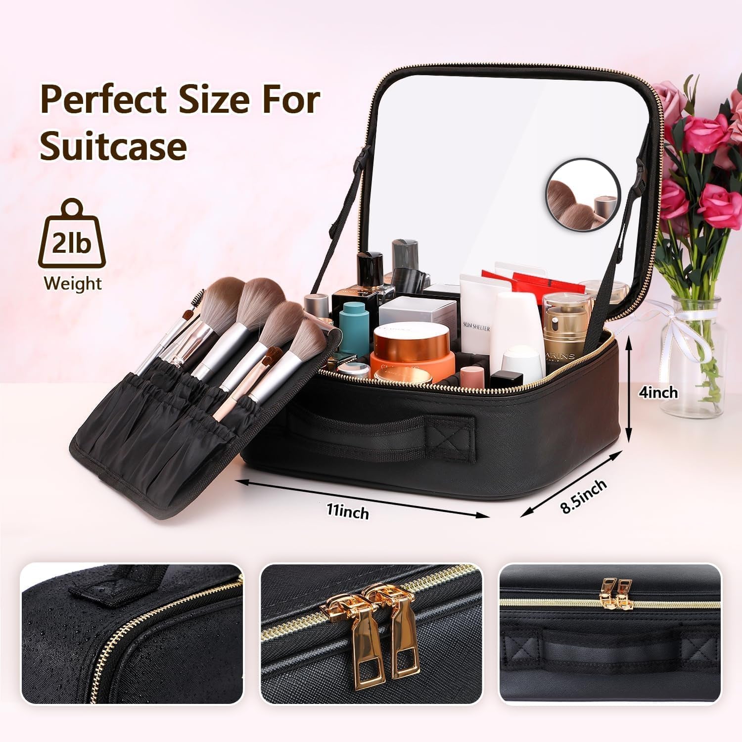 Travel Makeup Bag Make up Case with Mirror Cosmetic Makeup Box Organizer Vanity Case for Women Beauty Tools Accessories Case