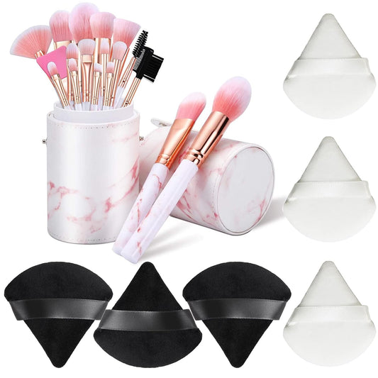 23 Pcs Makeup Set  6Pcs Triangle Powder Puffs+ 16Pcs Marble Makeup Brush Set with Gift Box Make up Tool